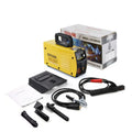 MMA-200MIN household DC welding machine with face shield and welding accessories on workbench
