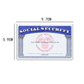 Transparent PVC social security card holder showing size of 9.7 by 5.9 centimetres.