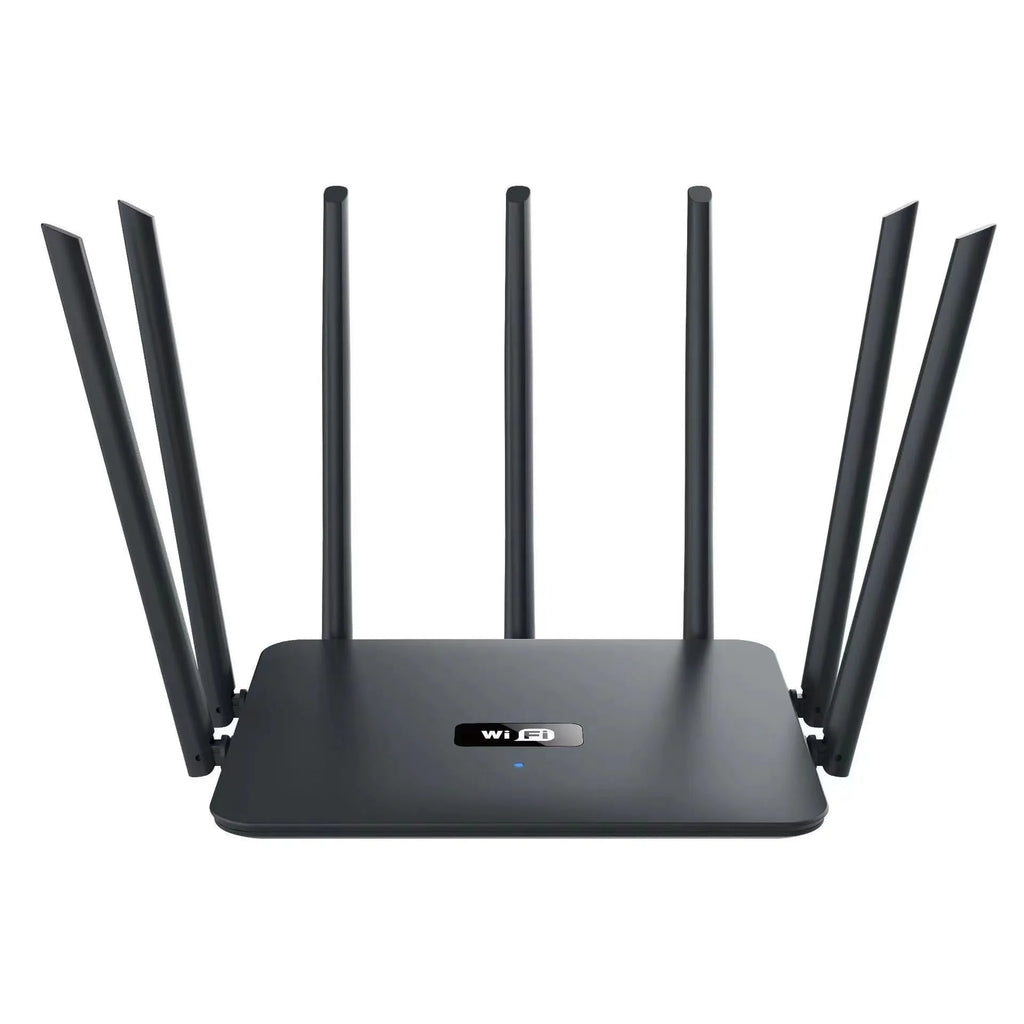 Black and white dual-band Gigabit router with multiple antennas for through-wall WiFi coverage