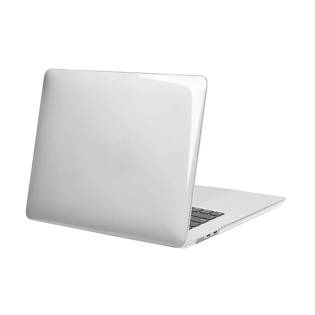 Transparent plastic protective shell for MacBook Air and Pro laptops on a table