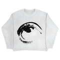 Men's grey round neck pullover sweater with punk hip hop street style on a mannequin
