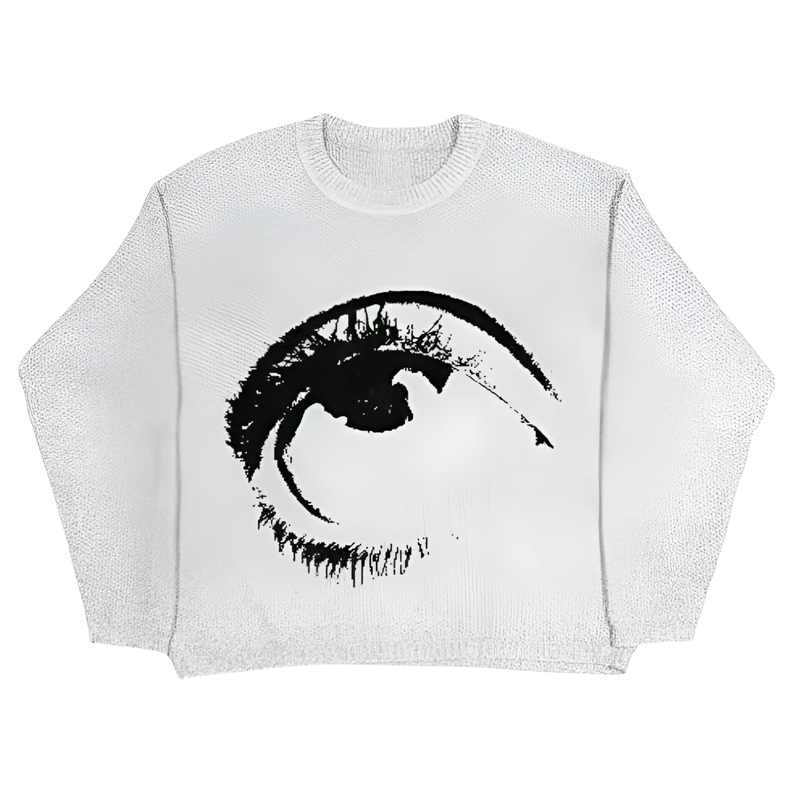 Men's grey round neck pullover sweater with punk hip hop street style on a mannequin