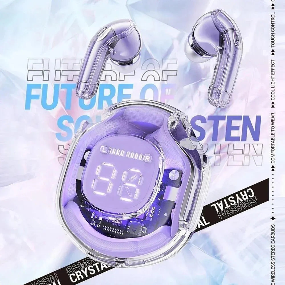 Transparent Bluetooth wireless earphones in five colour options with breathing light feature