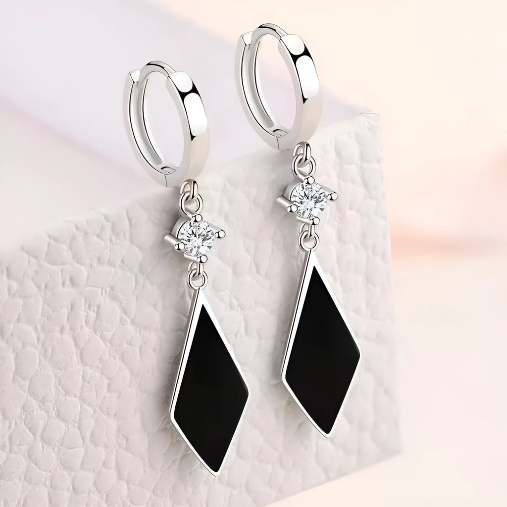 Silver-toned vintage diamond geometric earrings made from zinc alloy for women.