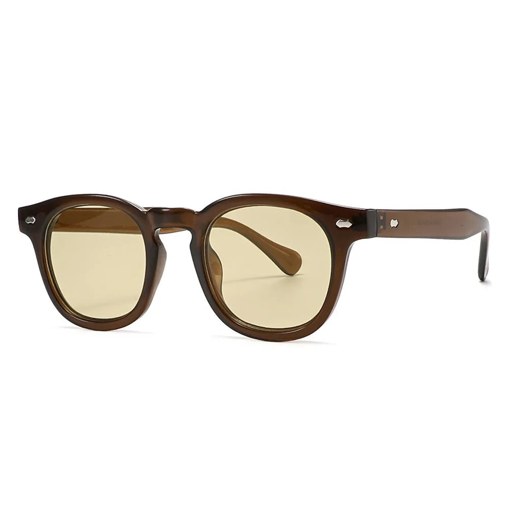 Round rim plastic sunglasses in bright black frame with simple retro design for sun protection