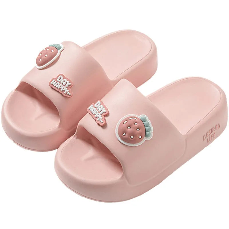Pair of indoor platform EVA slippers with thickening sole, cartoon detail, unisex flip-flop style, shown in one of five colours