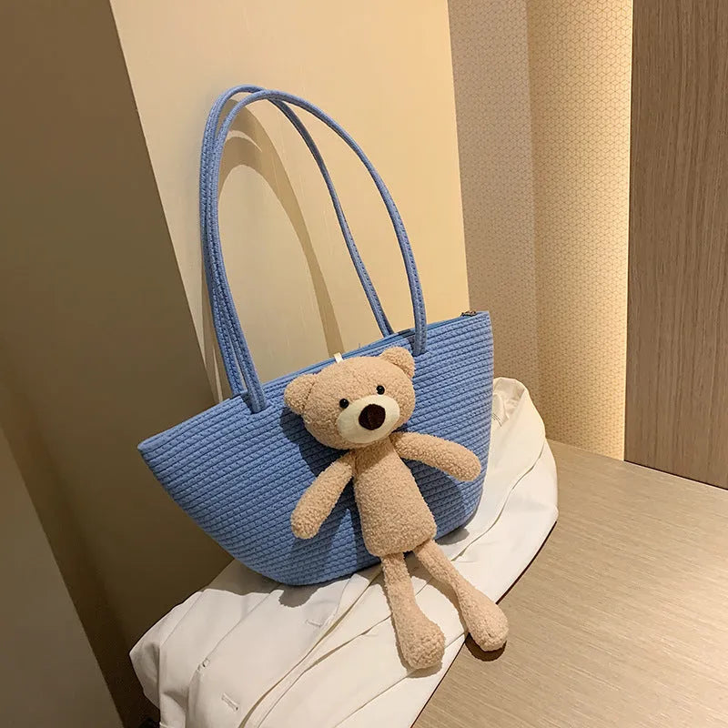 Woven cotton linen dumpling-shaped bag with double shoulder straps in various colours