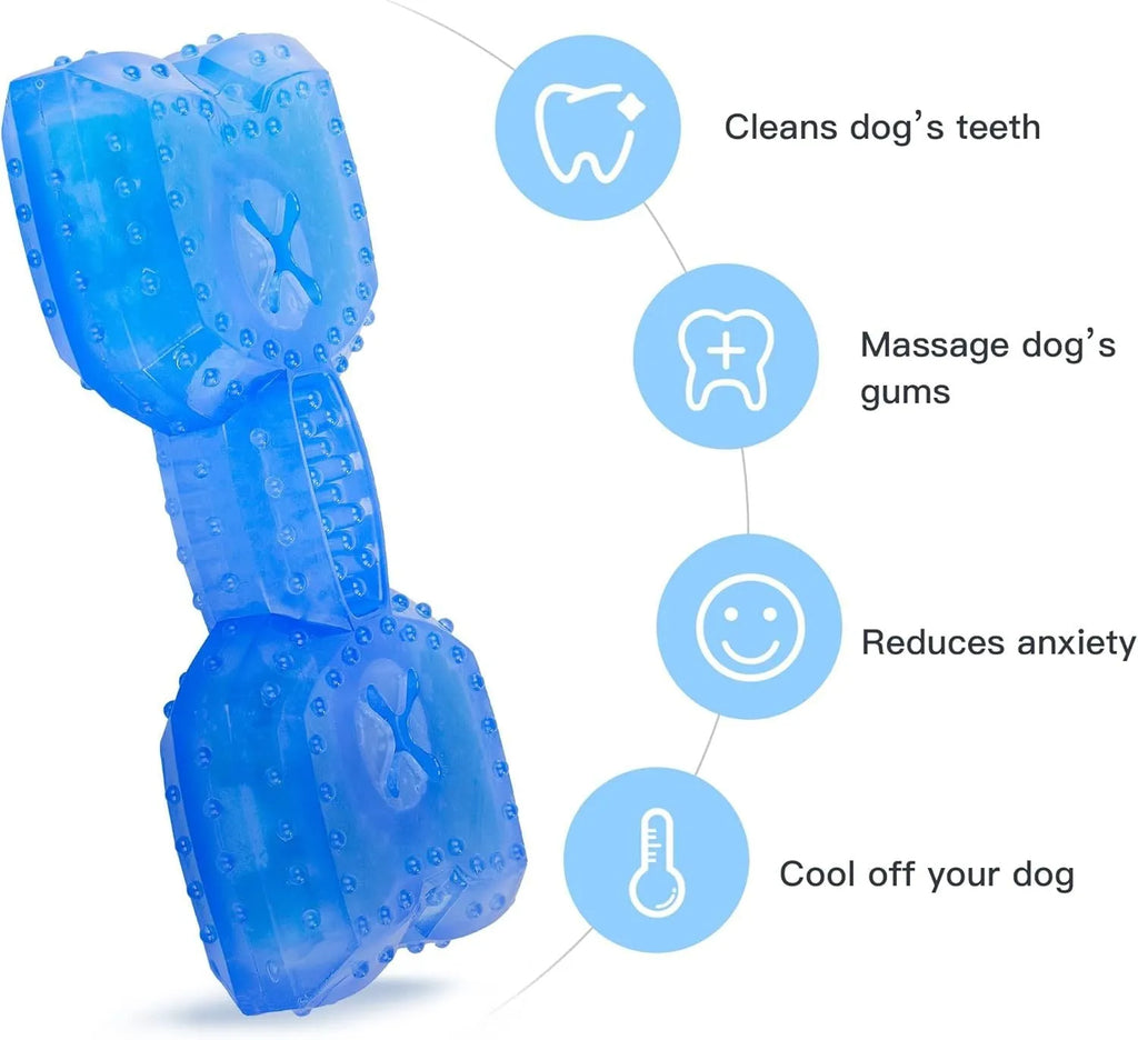 Freezable cooling chew toy for dogs and puppies in bone and circle shapes