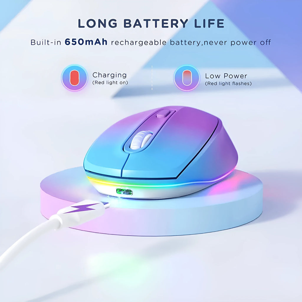 White rechargeable wireless mouse showing ergonomic design and compact size for laptop use