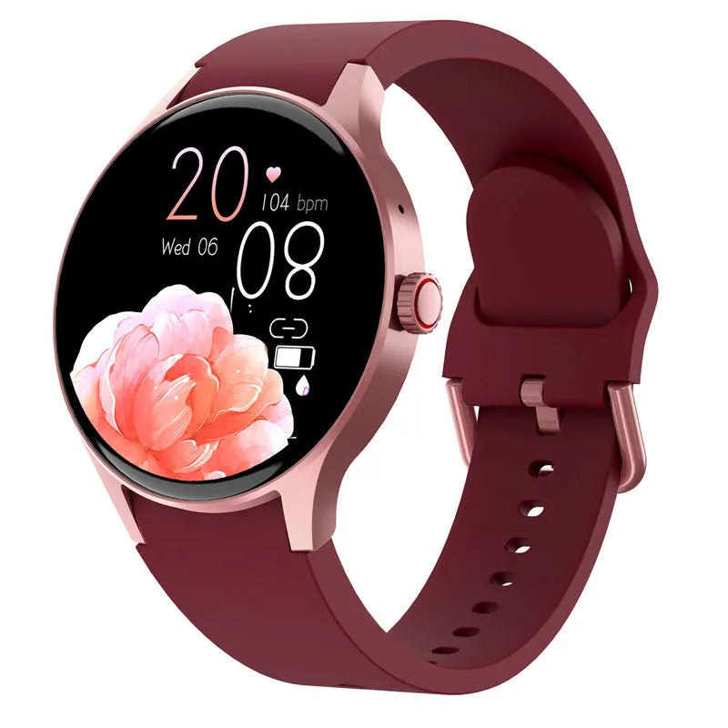 46mm diameter Bluetooth sport watch with circular touchscreen display in black, blue, pink, or red