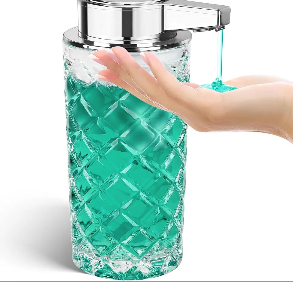 Automatic sensing soap dispenser with silver-plated PET shell and USB-C charging port.