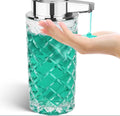 Automatic sensing soap dispenser with silver-plated PET shell and USB-C charging port.