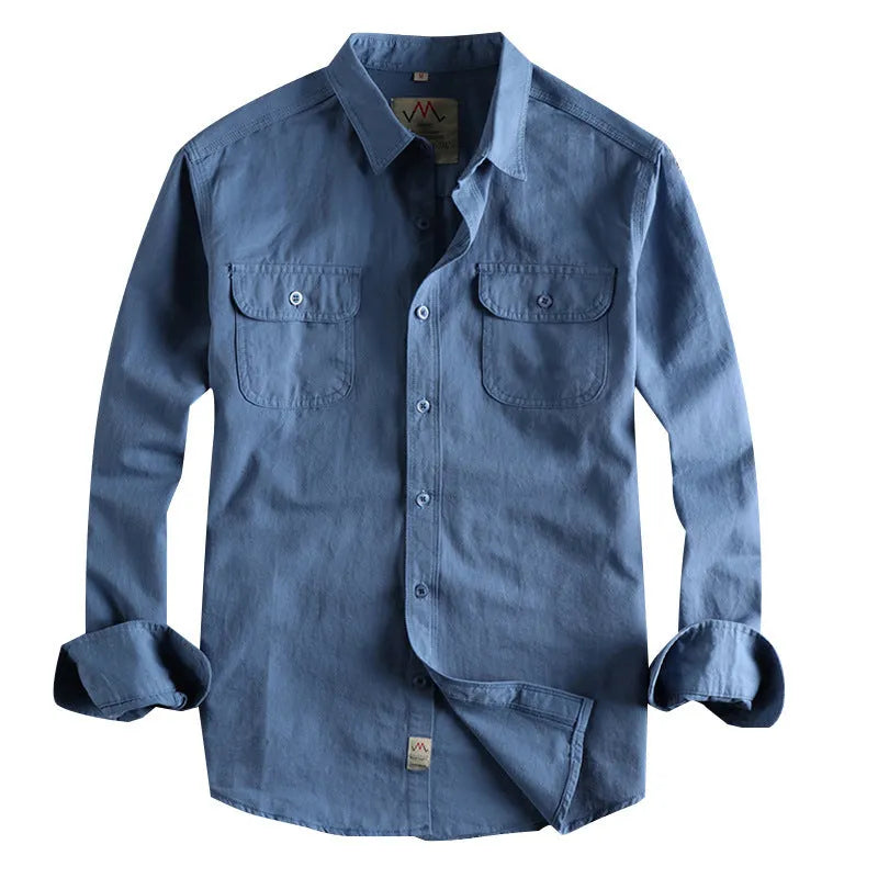 British retro men's cotton long sleeve shirt in light blue solid colour regular fit