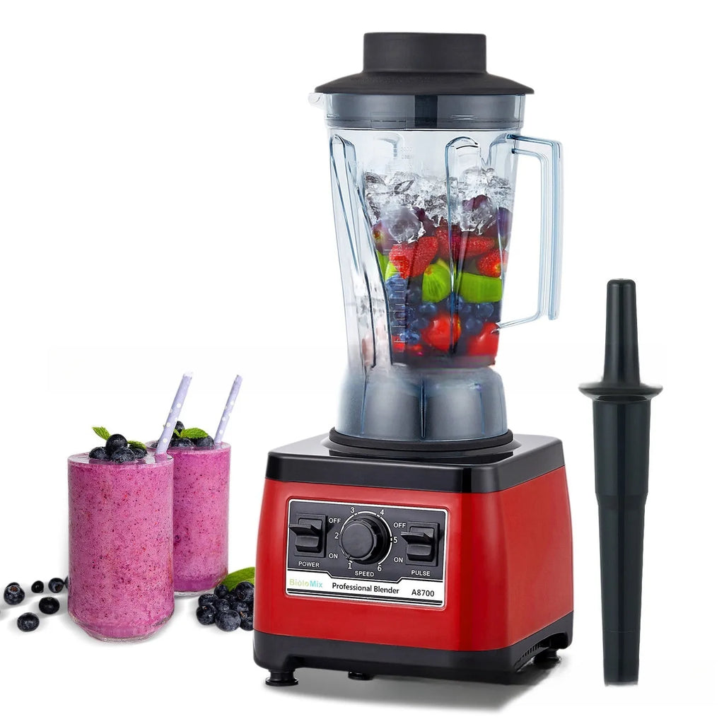 Red A8700 model commercial blender with 2200W motor and 2-litre capacity jug.