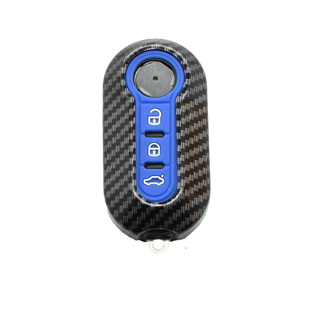 Fiat 500 Boyue Ottimo Viaggio carbon fibre pattern ABS key shell in black, red, and dark blue