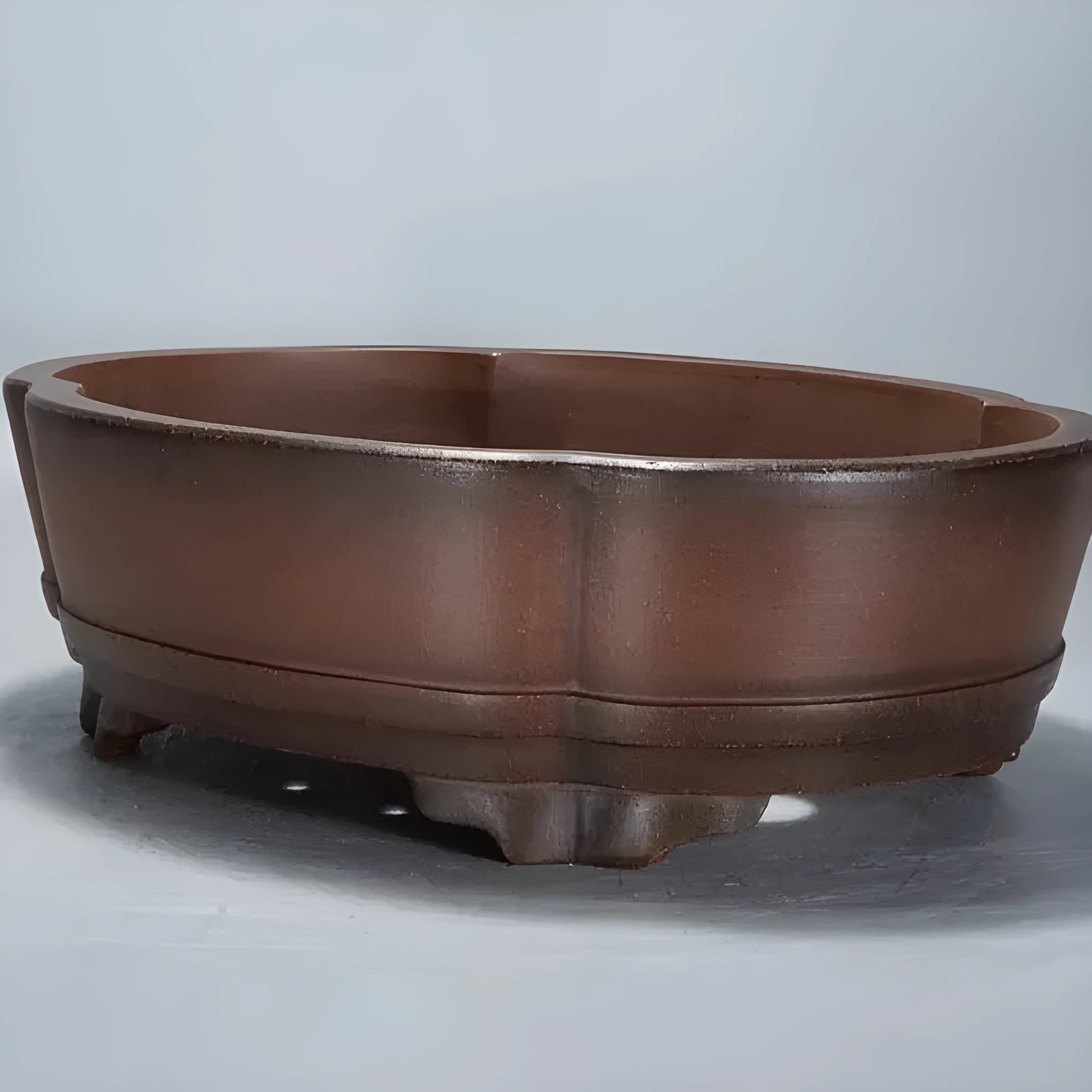 Classical style purple clay flower pot measuring 50cm wide x 39cm deep x 16cm high