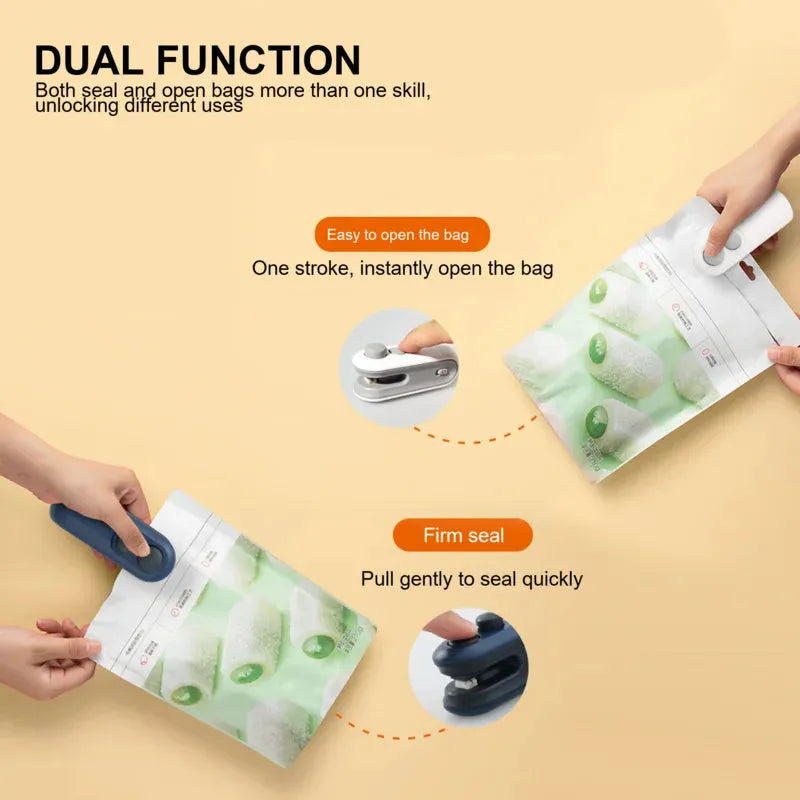 White handheld USB rechargeable heat sealing machine for chip bags with magnetic back and cutter