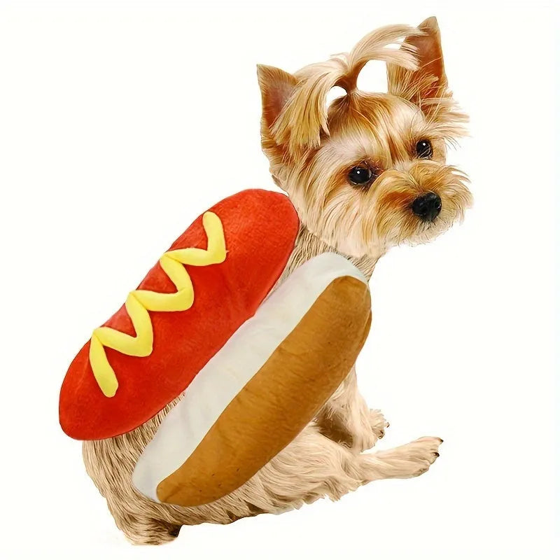 Brown hot dog costume coat for small dogs on dachshund pet