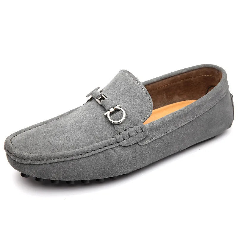 Men's black slip-on leather shoes with square-toe design and matte finish