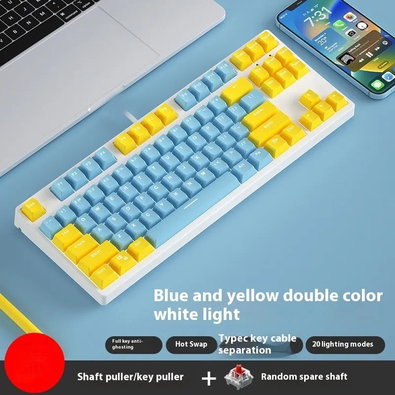 87-key hot-swappable mechanical gaming keyboard with two-tone keycaps and metal chassis