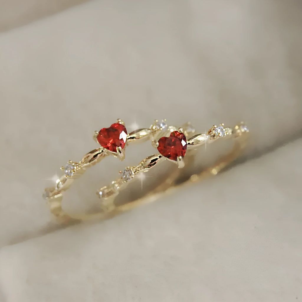 Peach heart shaped ring with zircon detail in gold or silver electroplated finish