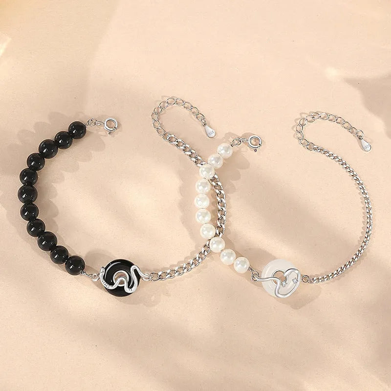 925 sterling silver couple bracelet with snake design and safe buckle closure