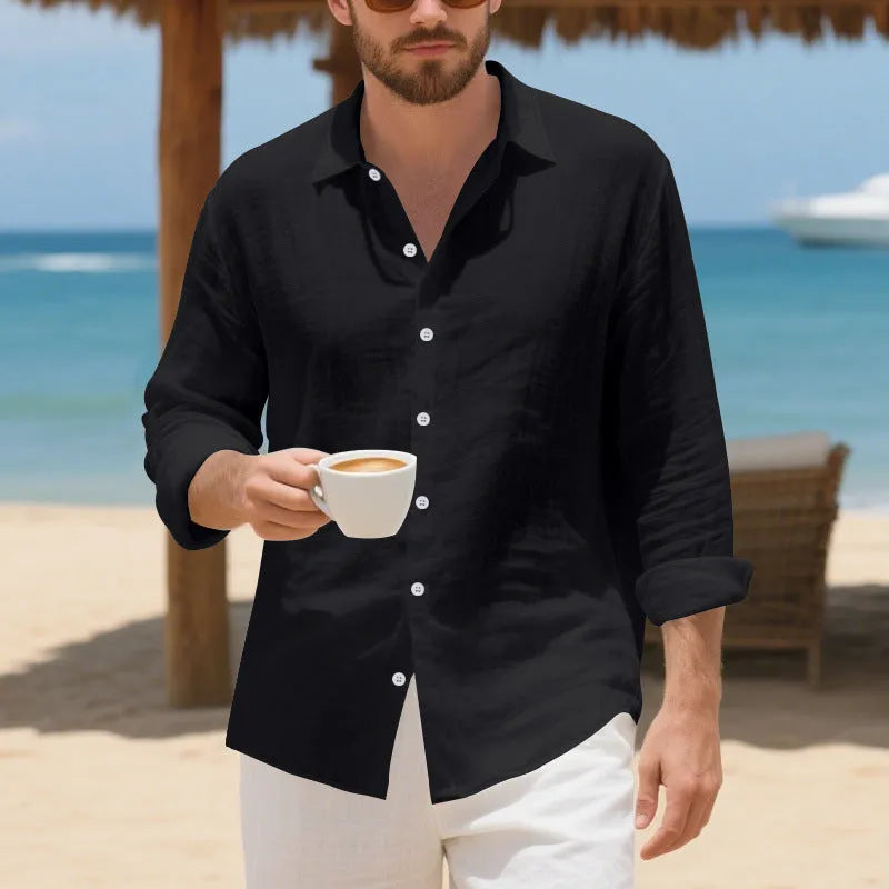Linen casual shirt with American-style loose Hawaiian vacation styling in multiple colour options