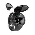 Black detachable smart sports bracelet with TWS Bluetooth earphones for fitness tracking and calls.