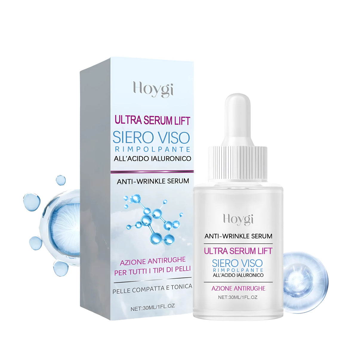 30ml bottle of hyaluronic acid anti-wrinkle serum essence for facial skincare hydration