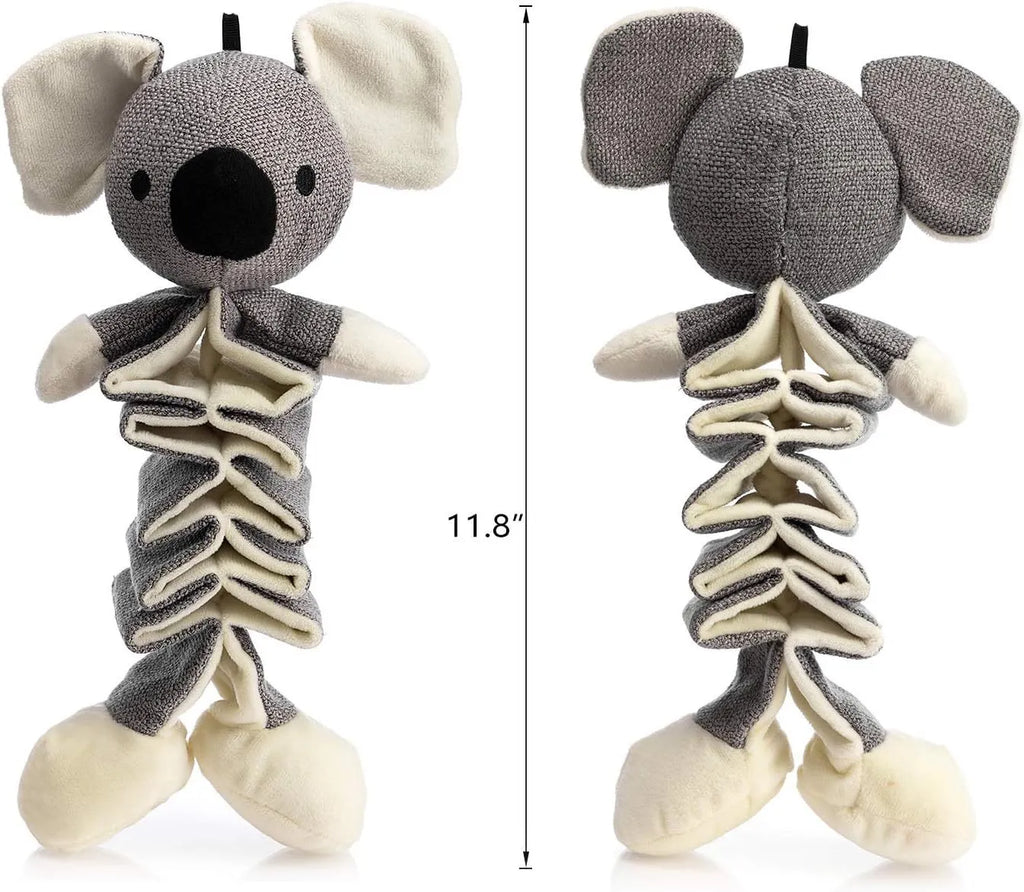 Hollypet grey koala dog toy measuring 30cm with squeaker and crinkle paper