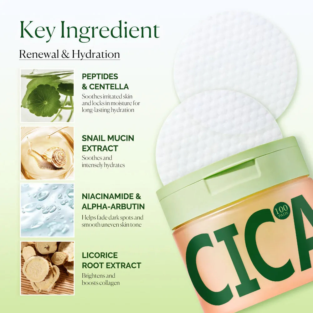 Centella Asiatica cleansing and skincare pads 100pcs borderless toner pads for facial cleansing and toning