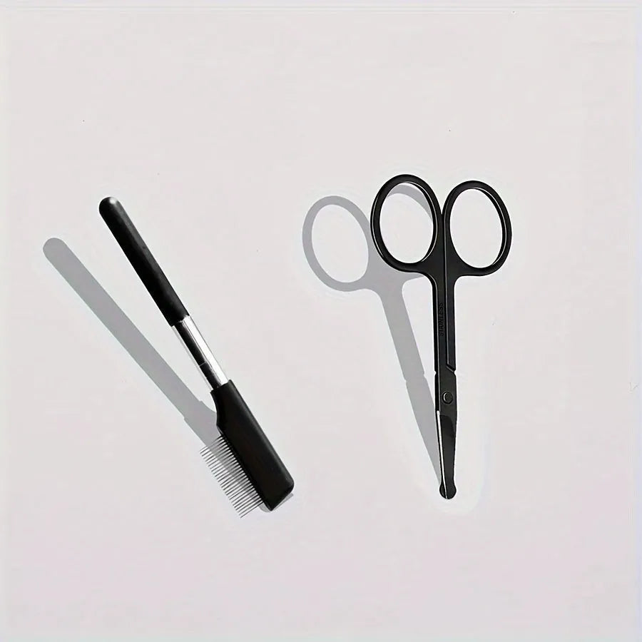 Black dual-head pet grooming brush with soft bristles and a comb, featuring an ambidextrous handle.