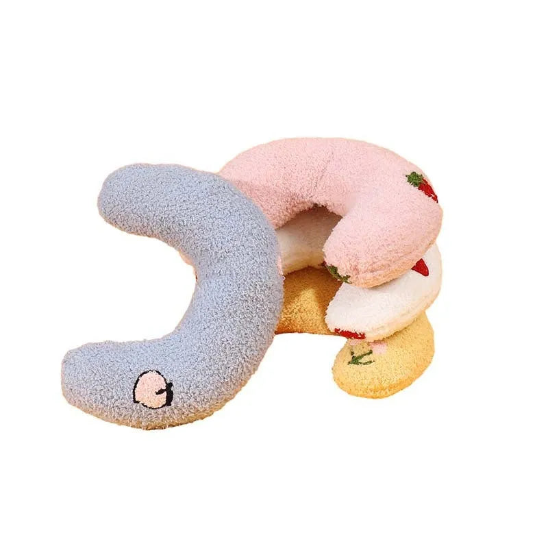 Cartoon half moon U-shaped pillow for cats in yellow, blue, pink, or white cloth