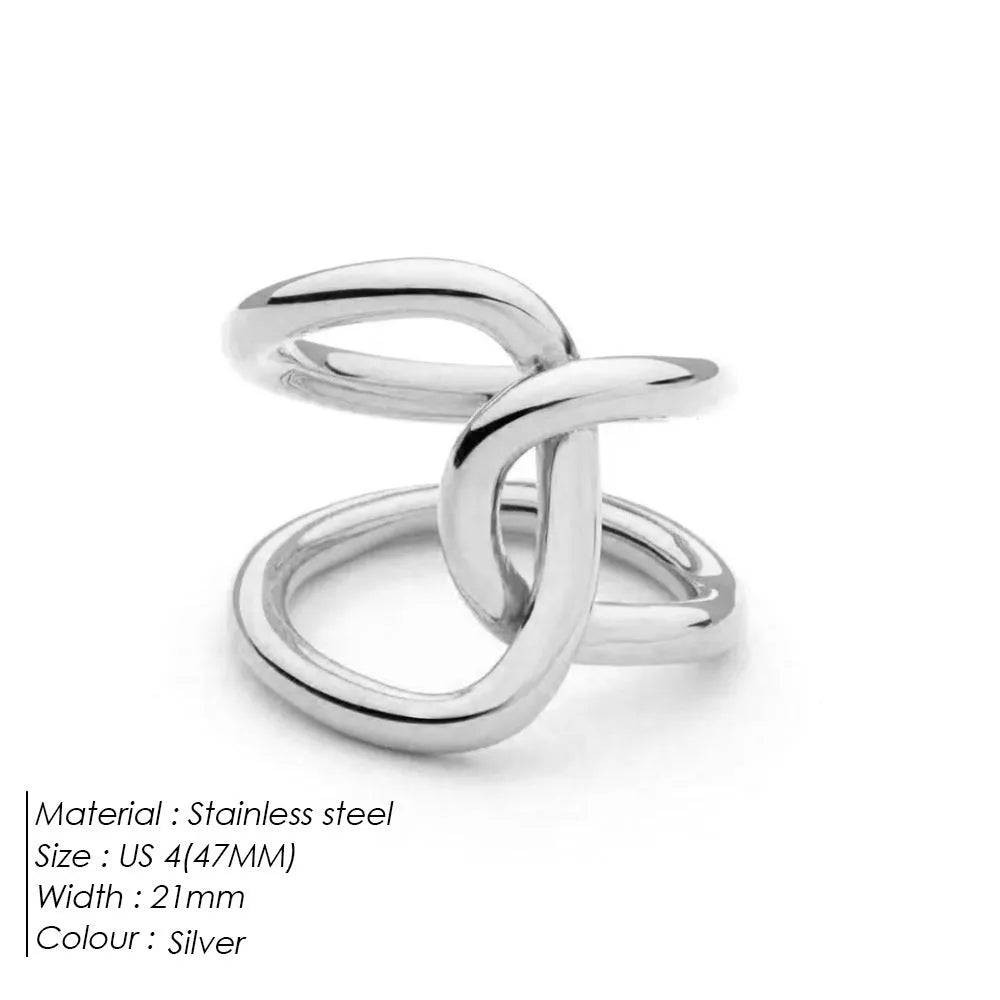 Women's adjustable stainless steel ring with knotted design and U-shaped geometric form