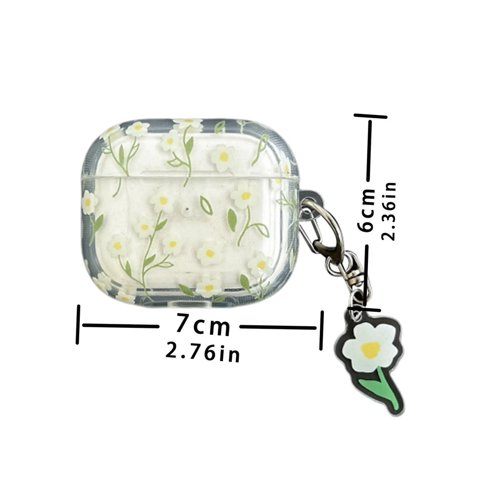 White floral pattern TPU protective cover for Apple AirPods charging case showing high transparency