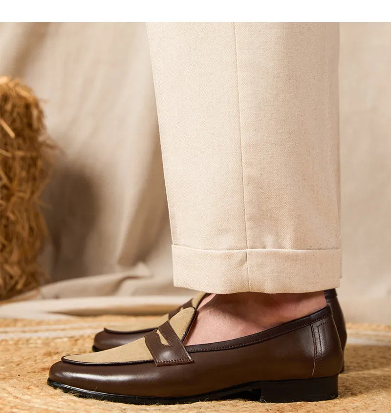 Men's coffee grey suede Belgian loafers with a slip-on design and rubber sole