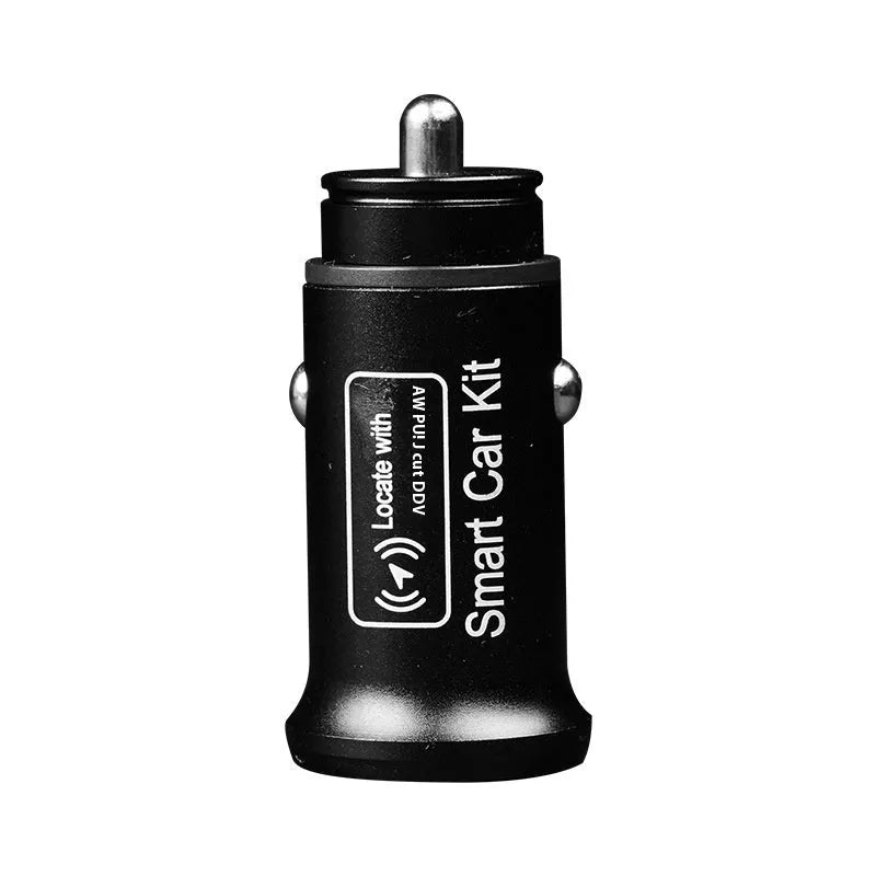 Black GPS car locator device with 12V charger plug for vehicle tracking applications