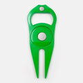 Zinc alloy golf ball yoke and bottle opener tool in black, green, or silver finish.