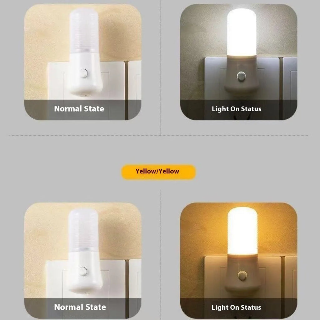 Minimalist cube bedside night light with US plug showing white and warm light switch