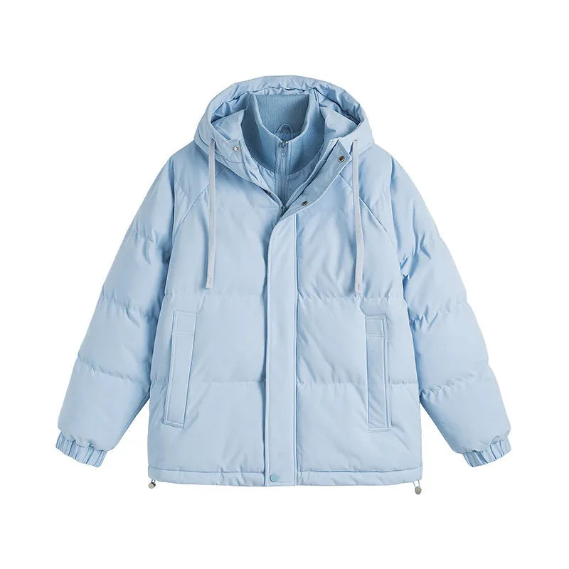 Winter loose fit cotton-padded coat in cardigan style with side seam pockets