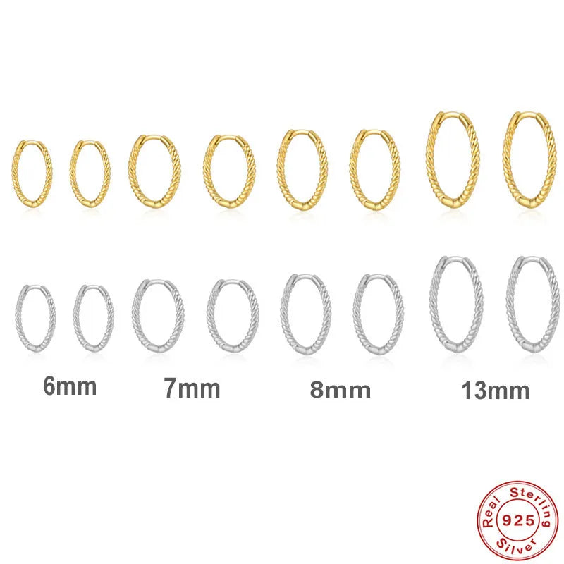 Twist S925 sterling silver twisted string round ring geometric earrings in gold and white gold finishes