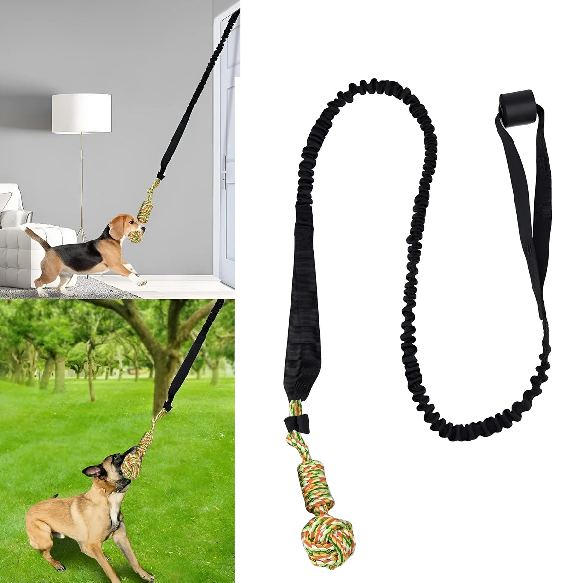 Cotton thread dog tug-of-war rope toy in black, grey, or red colours for interactive play