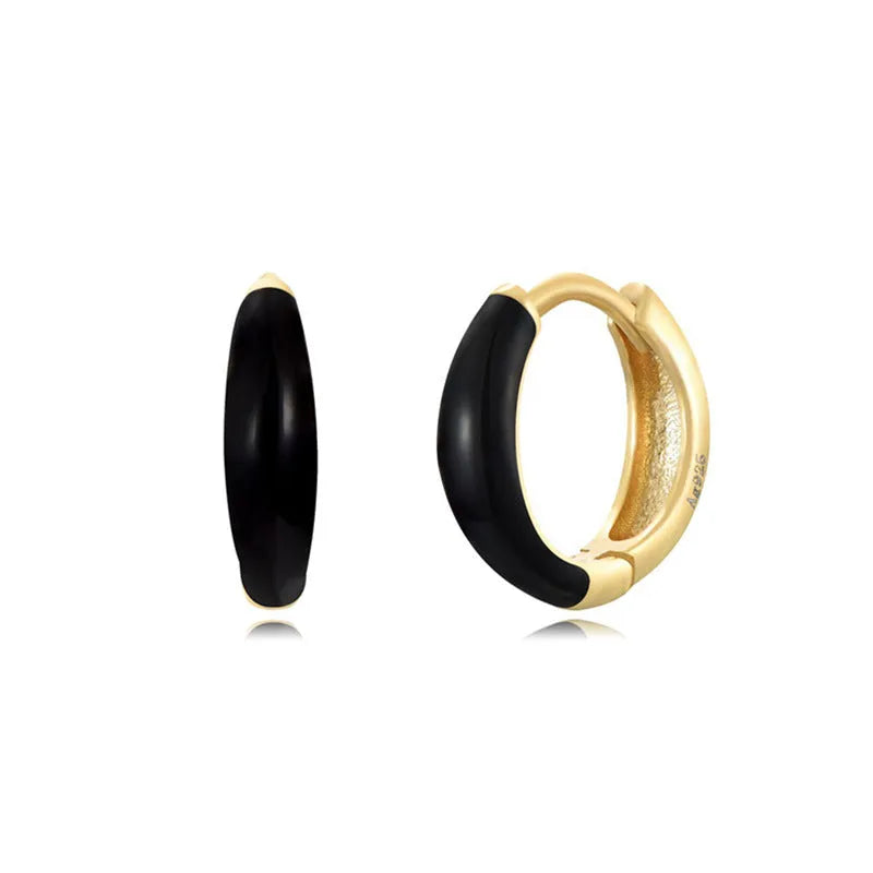 Curved geometric epoxy oval earrings in coloured finish on silver-tone copper post