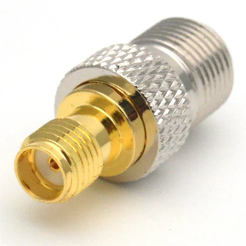 SMA female to F female coaxial RF adapter with copper contact, Teflon insulator and welded round body