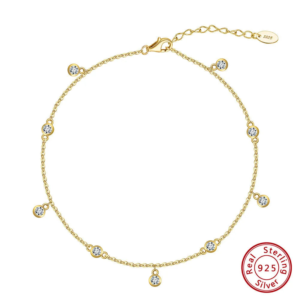 Women's silver anklet with geometric zirconium pendant in gold colour option