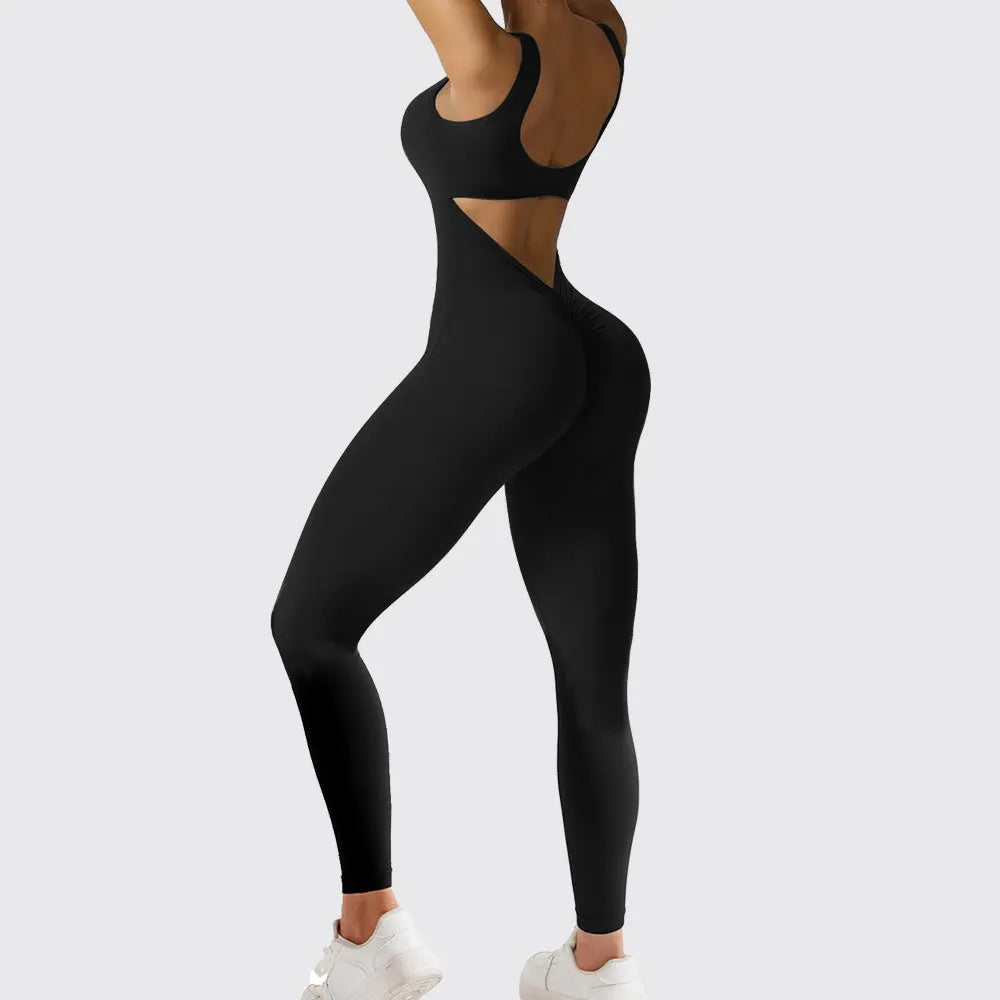 Women's sleeveless flare jumpsuit for yoga and fitness in thin polyester fabric