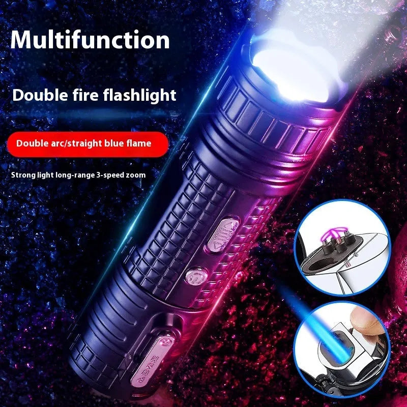 TH727 multi-functional waterproof metal torch lighter in camouflage, red, black, blue, and yellow colour options.