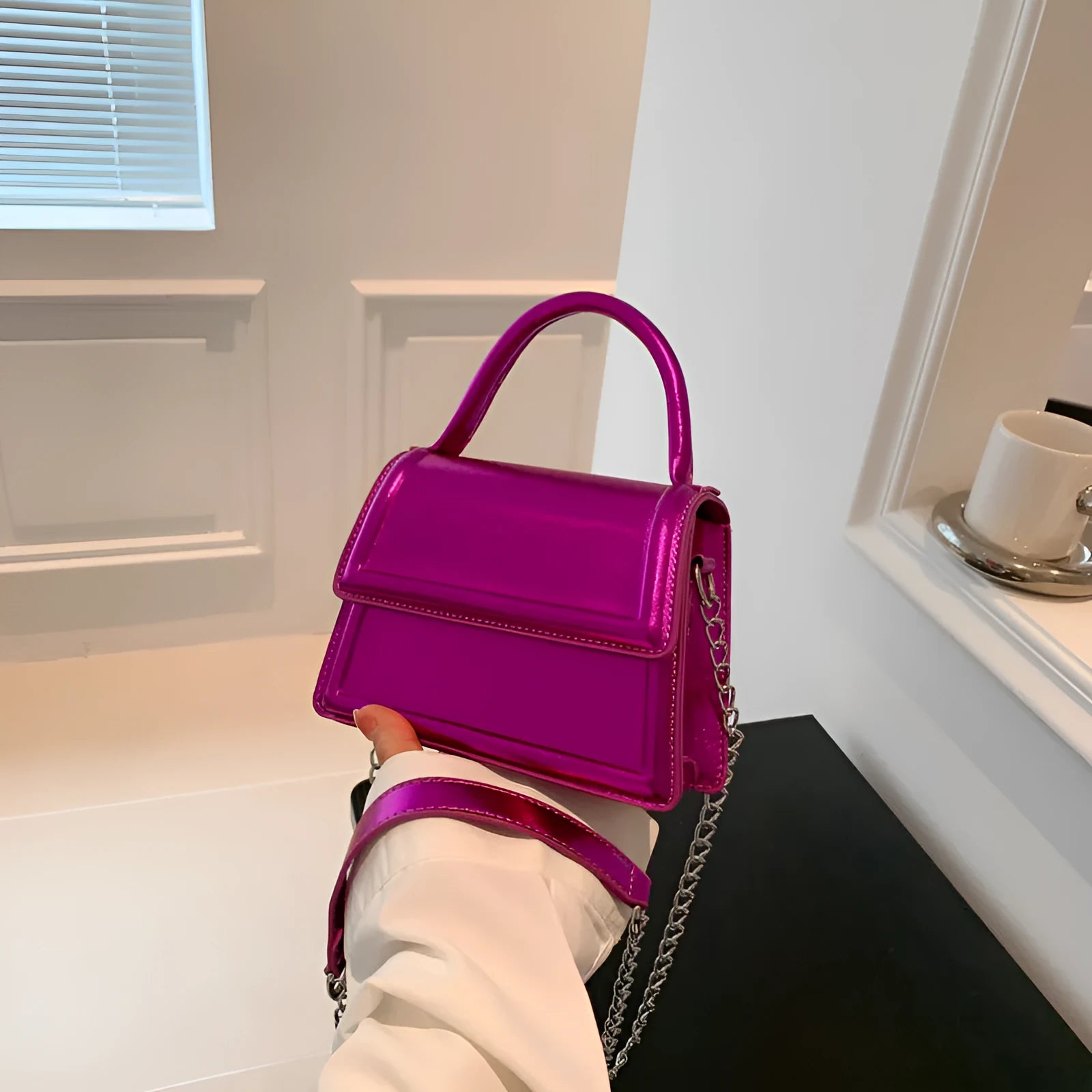 Horizontal square PU leather crossbody bag with sewing line detailing in six colour options