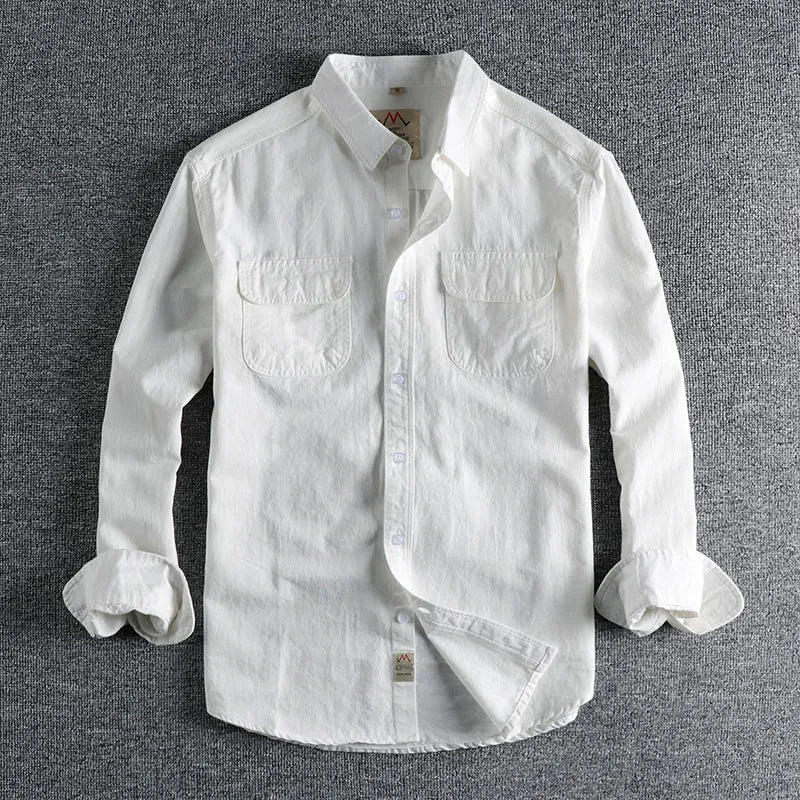 British retro men's cotton long sleeve shirt in light blue solid colour regular fit