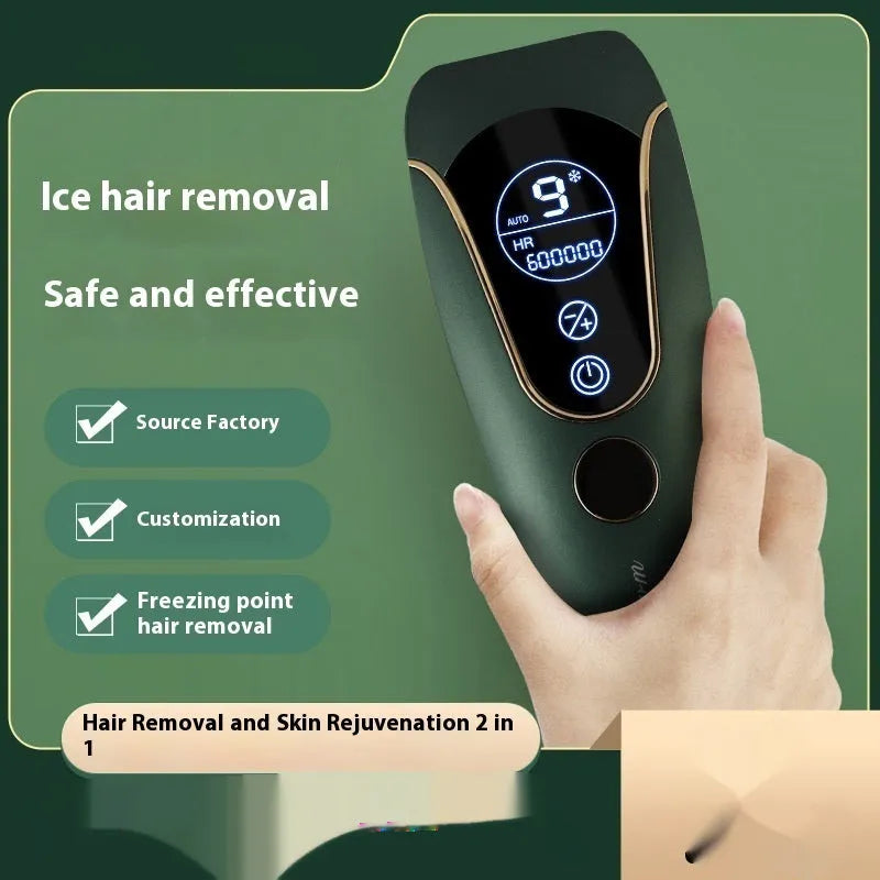 Sundial design freezing point hair removal device in green, pink or white colour for body face and leg hair removal.